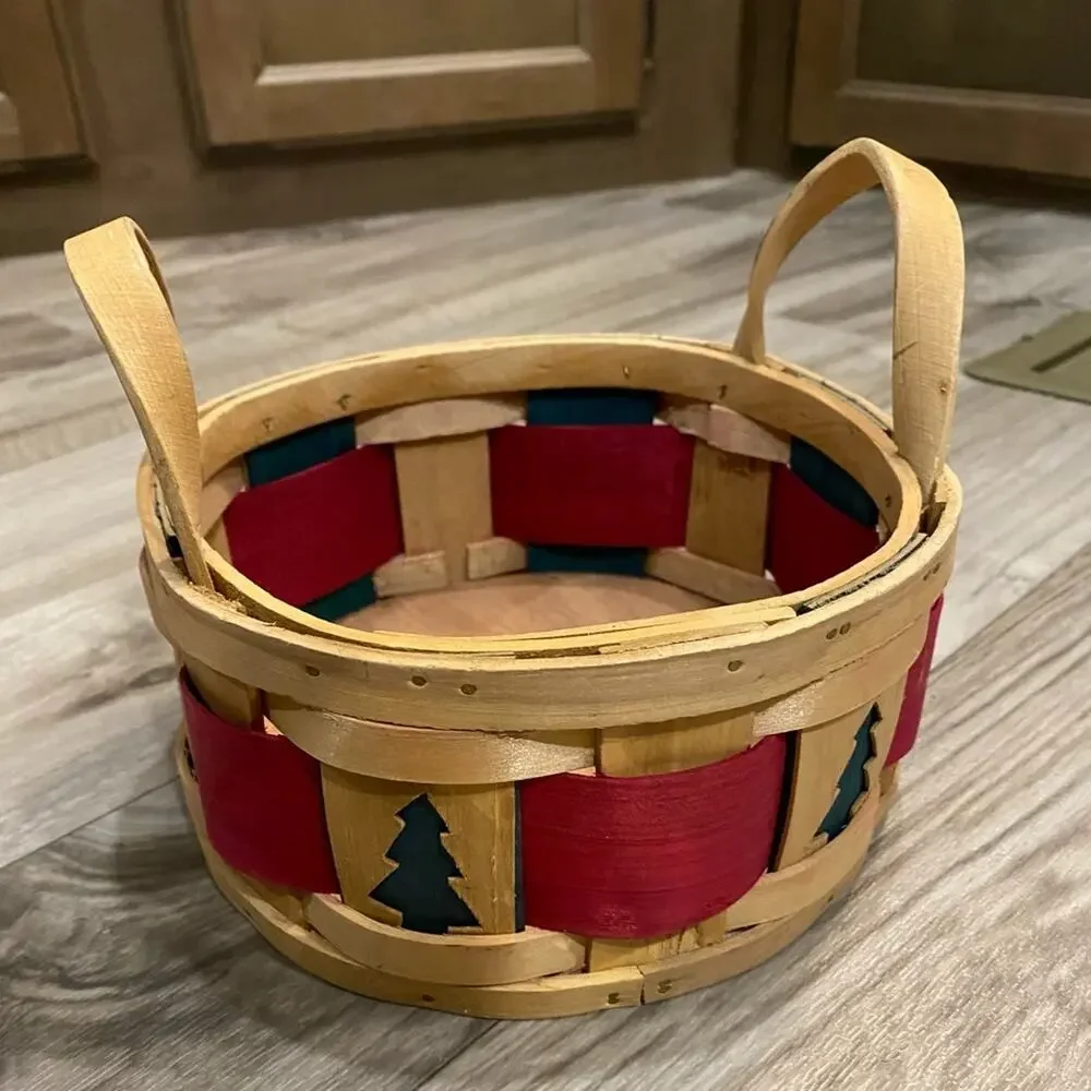 Split Oak Christmas Round Basket Double Handles‎ 7-1/2